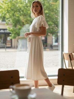 Naked Zebra Soft Oyster Ruffle Sleeve Dress